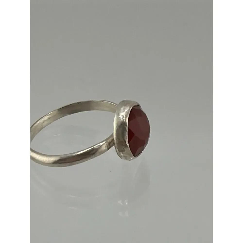 Blood Red Faceted Carnelian Sterling Silver Ring Artisan Jewelry 8